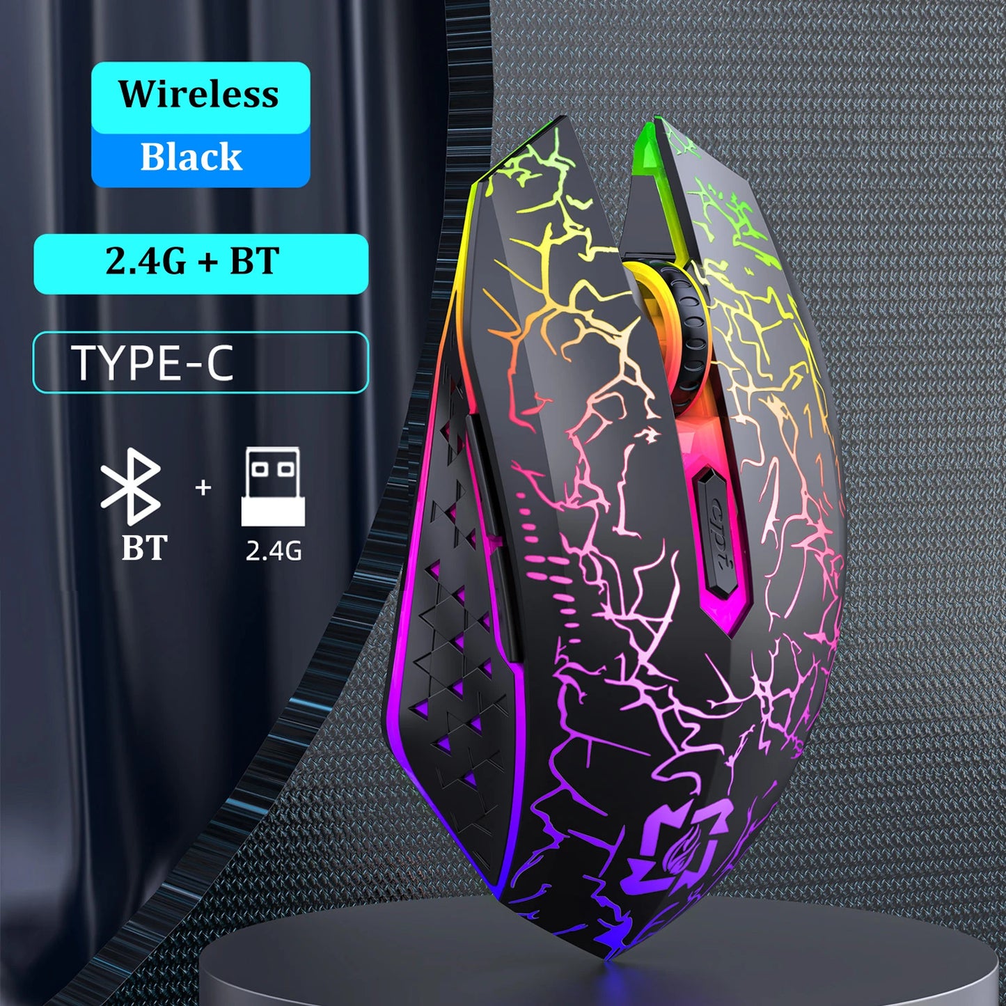 Souris Gaming Sans Fil RGB — Bluetooth 5.2 & 2.4G, 6 Boutons Silencieux