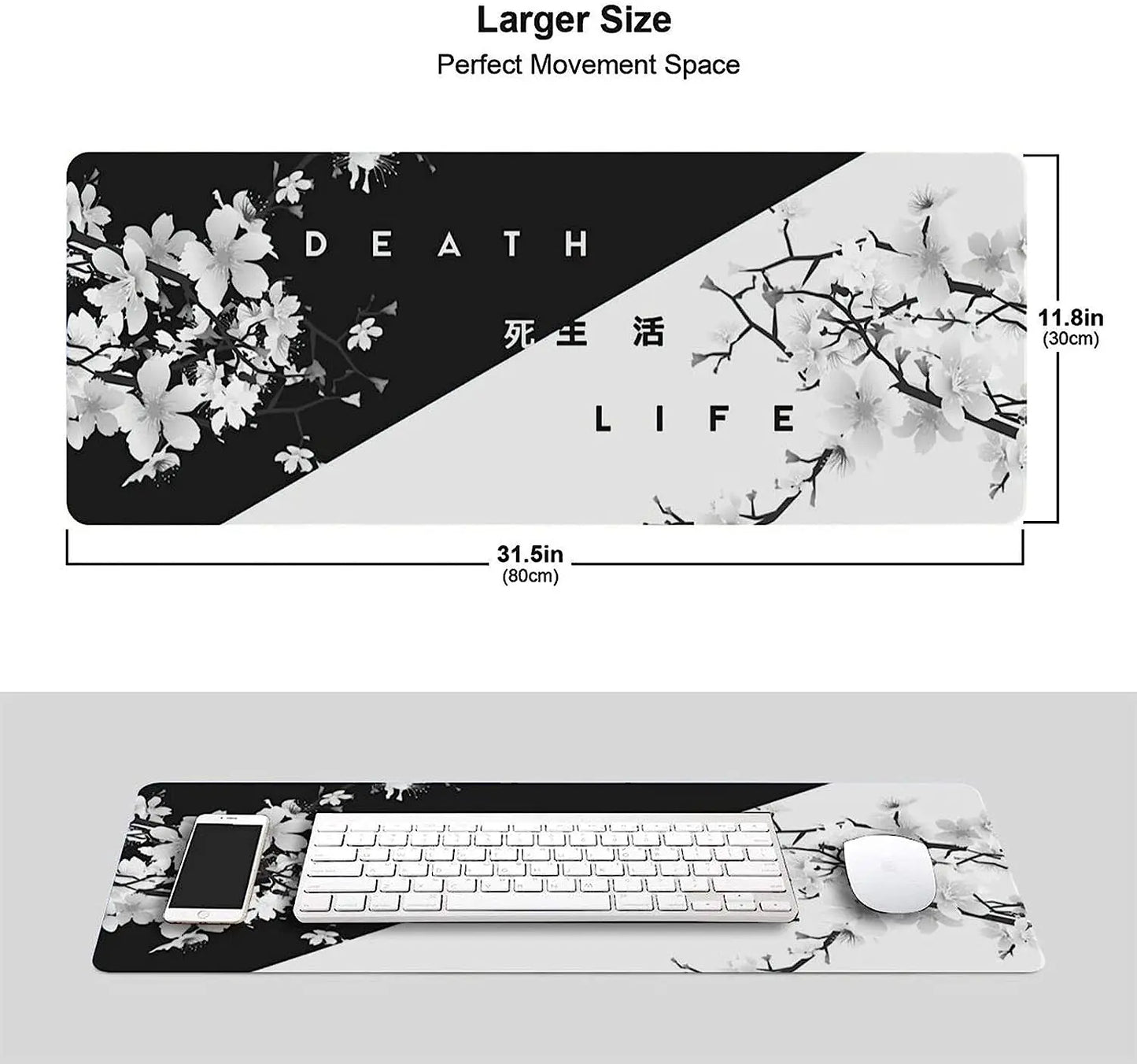 Tapis de Souris Gaming Fleurs de Cerisier — Noir & Blanc, 3 Tailles