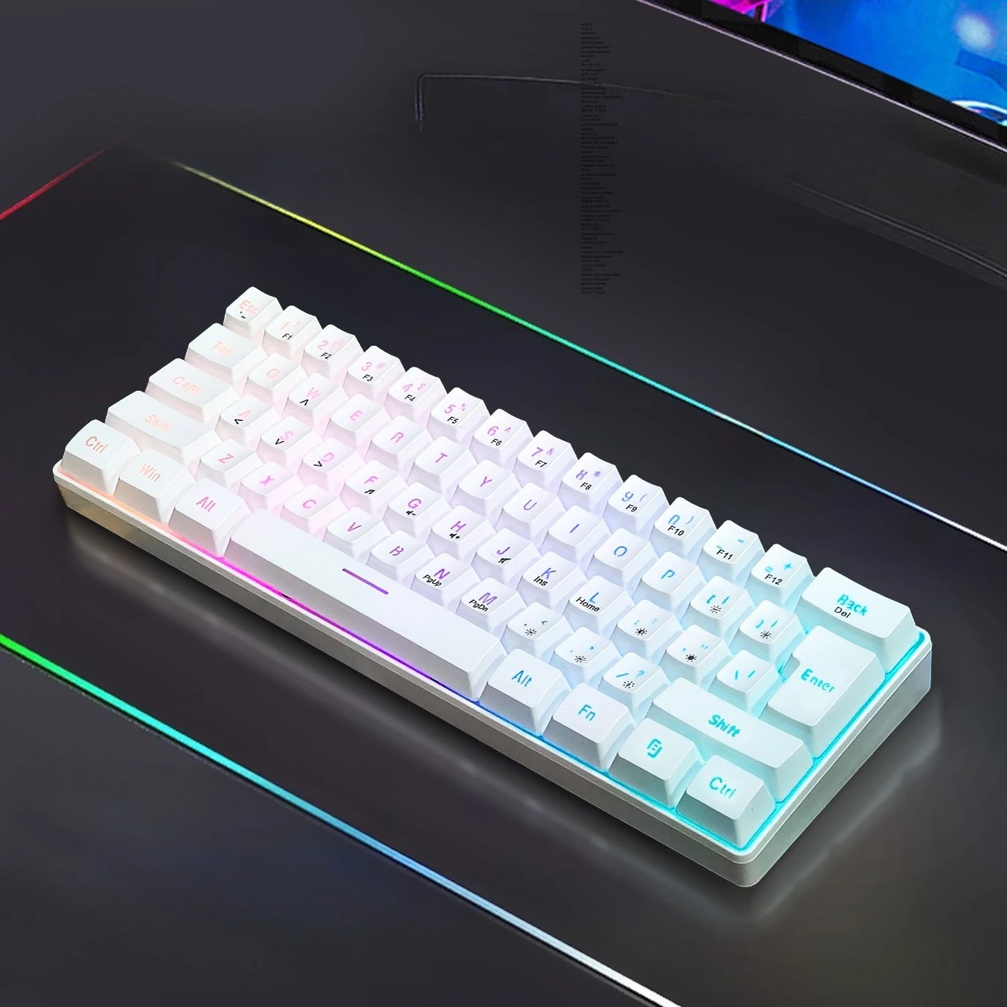 Teclado RGB Gamer 60% Keyboards Ergonomic Mini Pc White Computer Keyboard Portable Backlit Usb Wired Black Clavier Ordinateur