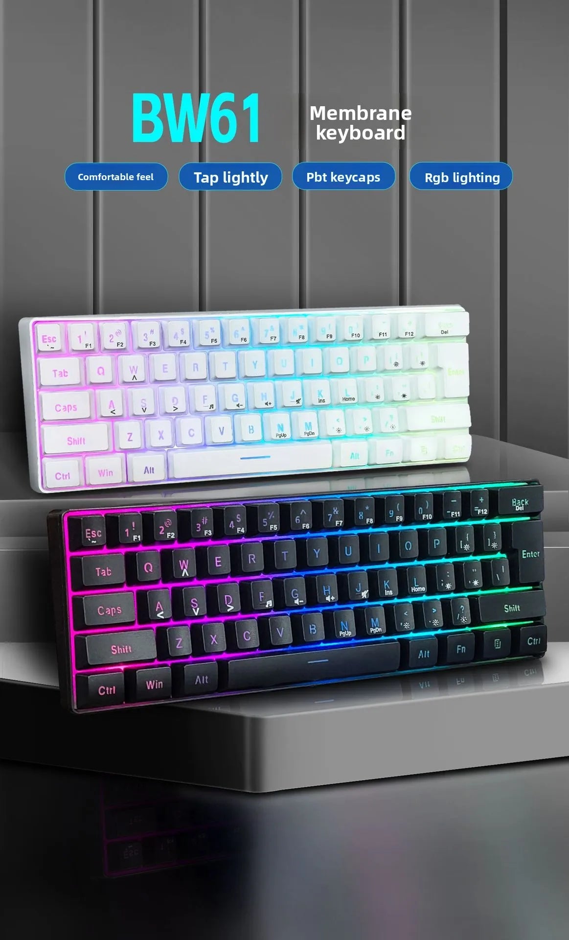 Teclado RGB Gamer 60% Keyboards Ergonomic Mini Pc White Computer Keyboard Portable Backlit Usb Wired Black Clavier Ordinateur