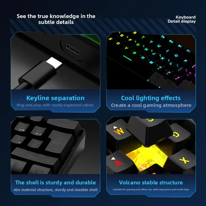 Teclado RGB Gamer 60% Keyboards Ergonomic Mini Pc White Computer Keyboard Portable Backlit Usb Wired Black Clavier Ordinateur