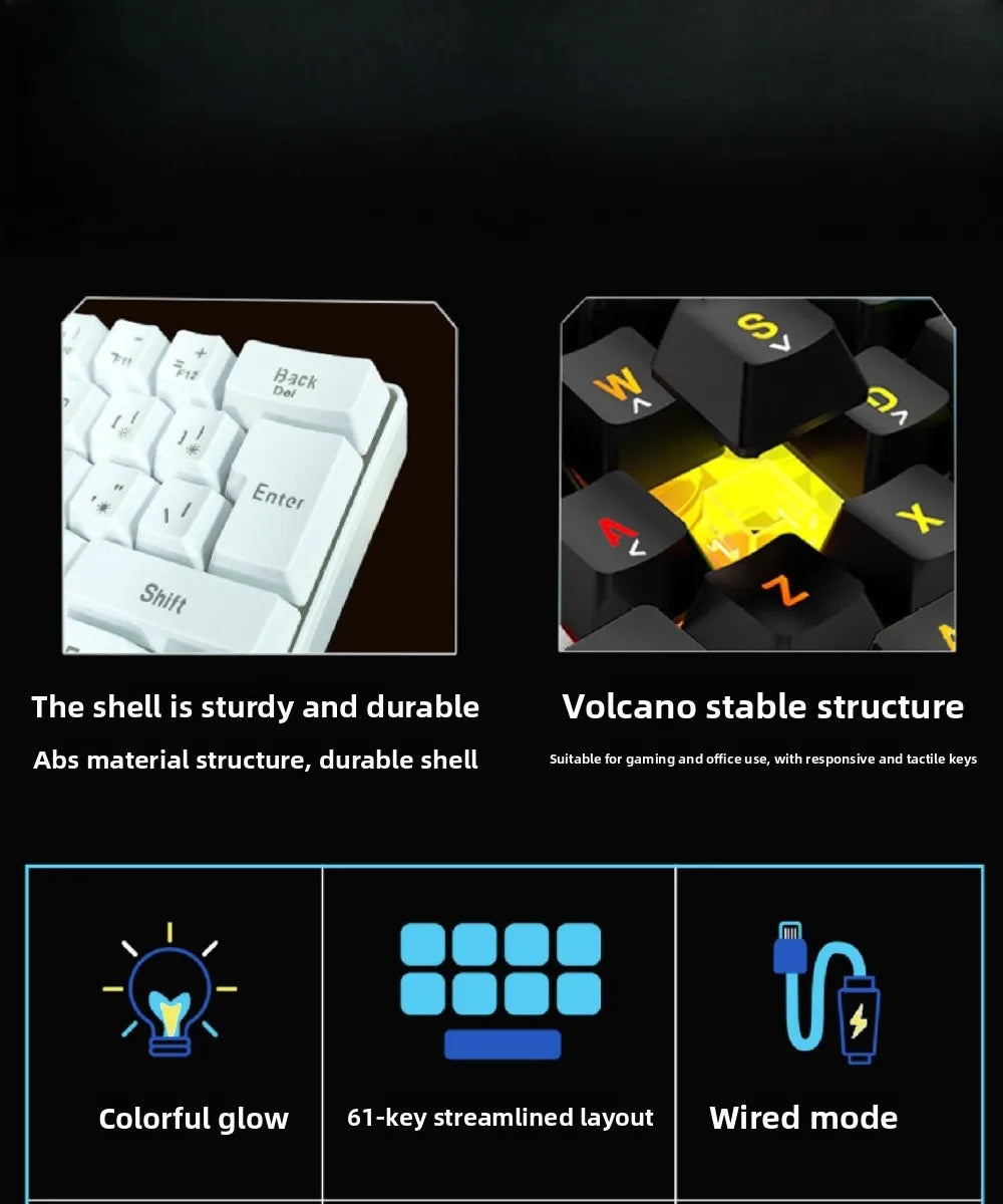Teclado RGB Gamer 60% Keyboards Ergonomic Mini Pc White Computer Keyboard Portable Backlit Usb Wired Black Clavier Ordinateur