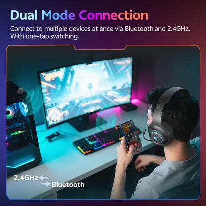 Casque Gaming QCY Heroad V200 — Bluetooth 6.0, 7.1 Surround, RGB, 240h