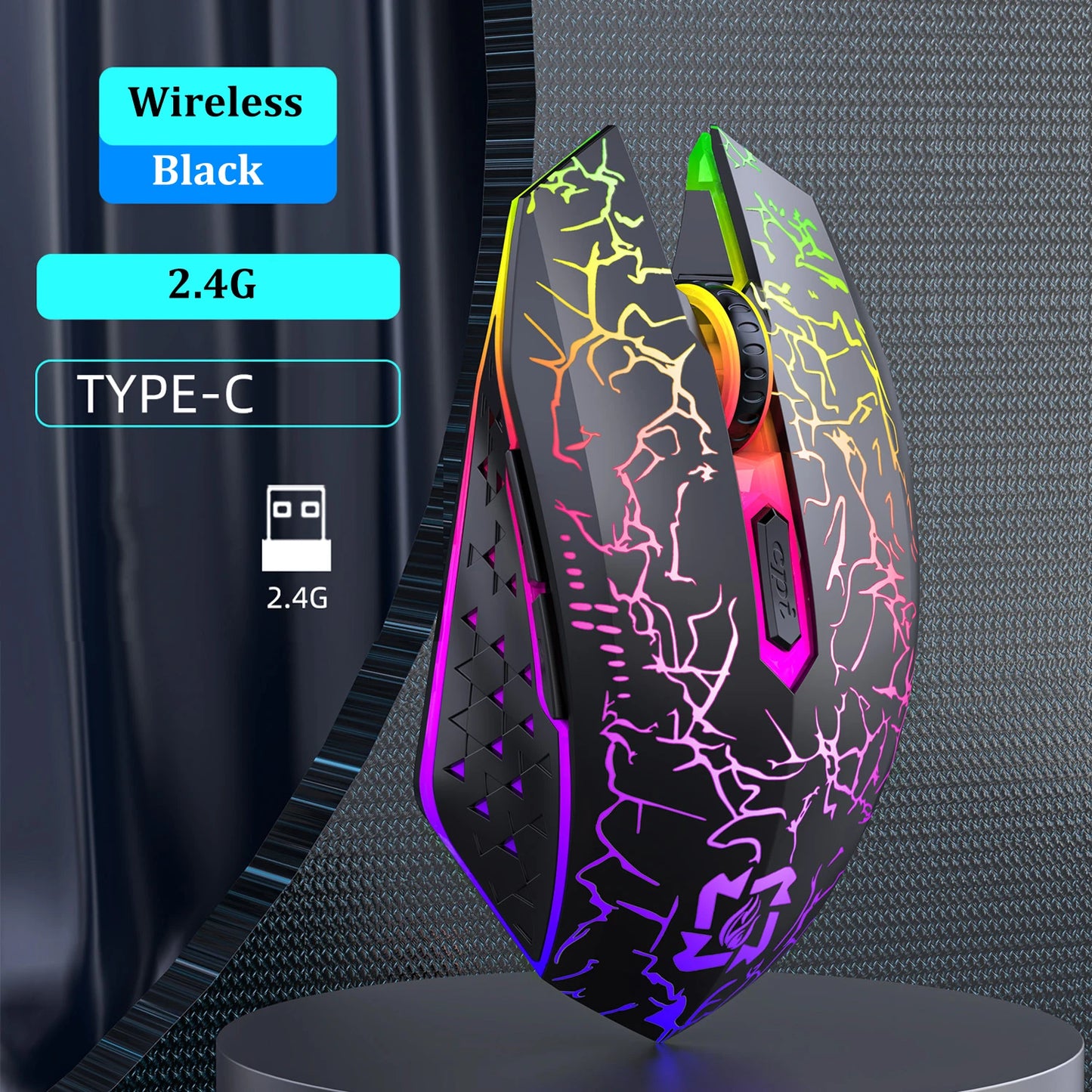 Souris Gaming Sans Fil RGB — Bluetooth 5.2 & 2.4G, 6 Boutons Silencieux
