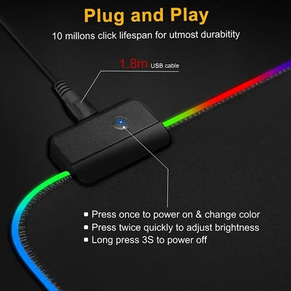 Tapis de Souris Gaming LED RGB — Imperméable, 8 Modes, 4 Tailles