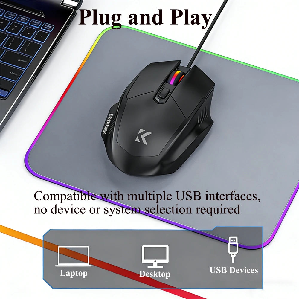 Souris Gaming Filaire Silencieuse RGB — 6 Boutons 7200 DPI