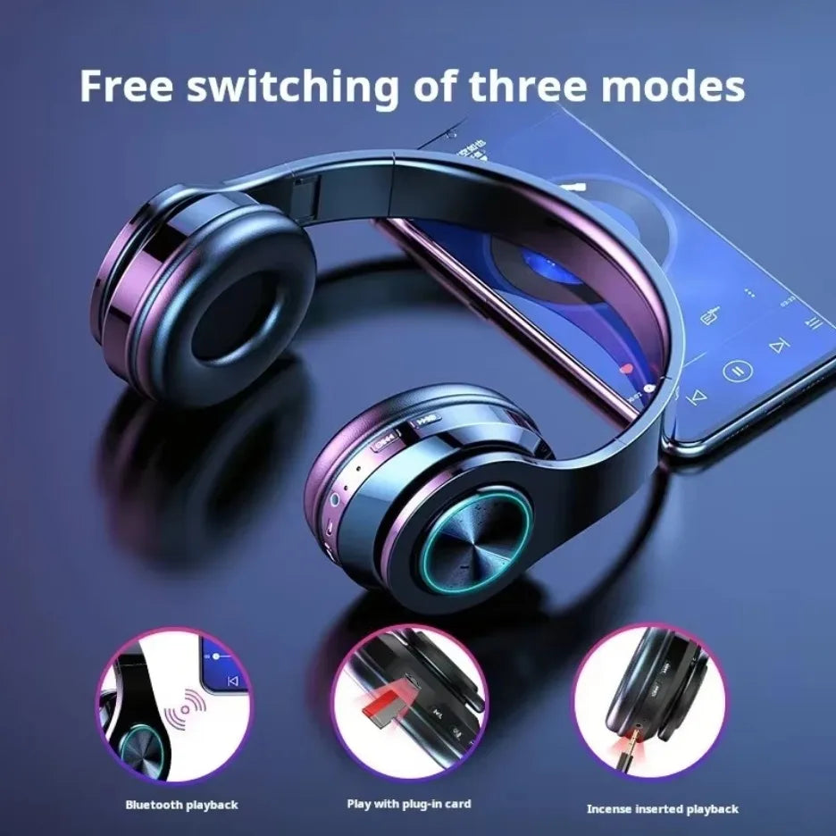 Casque Gaming Bluetooth Surround — Son HIFI, Lumières RGB, Micro, 4 Coloris