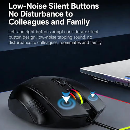 Souris Gaming Filaire Silencieuse RGB — 6 Boutons 7200 DPI