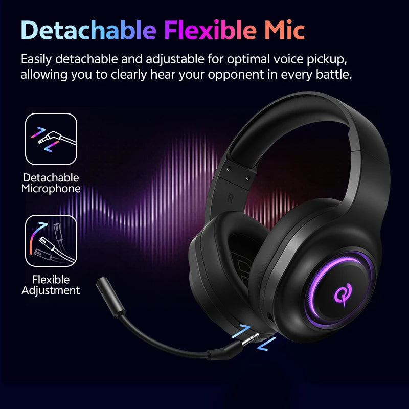 Casque Gaming QCY Heroad V200 — Bluetooth 6.0, 7.1 Surround, RGB, 240h