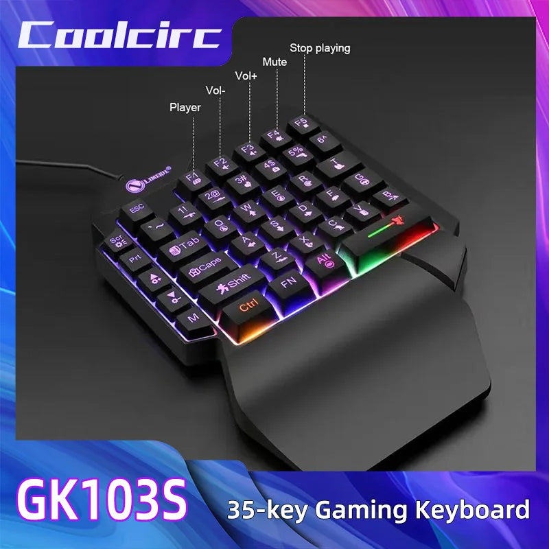 Clavier Gaming Une Main RGB — 35 Touches Compact GK103S