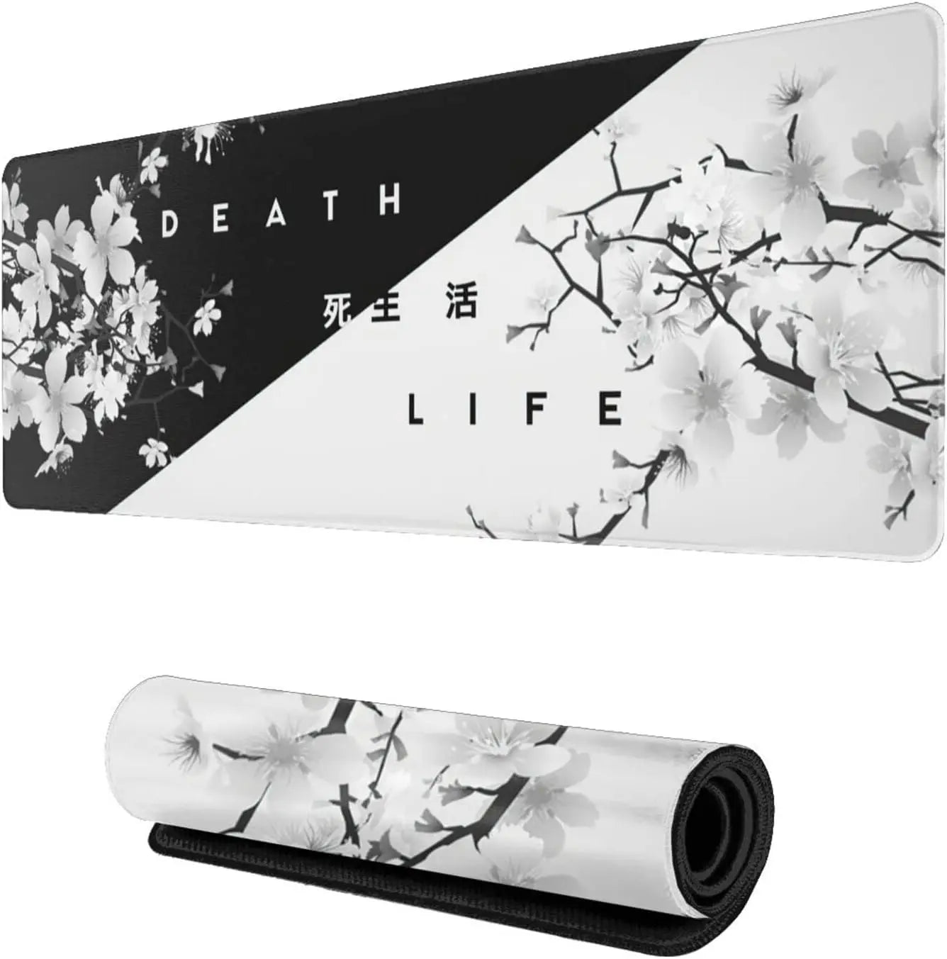 Tapis de Souris Gaming Fleurs de Cerisier — Noir & Blanc, 3 Tailles