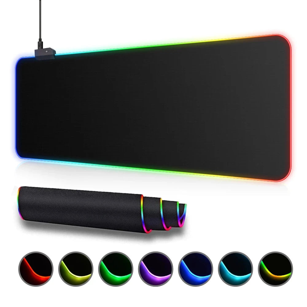 Tapis de Souris Gaming RGB LED — 8 Modes Lumineux, Imperméable, 4 Tailles