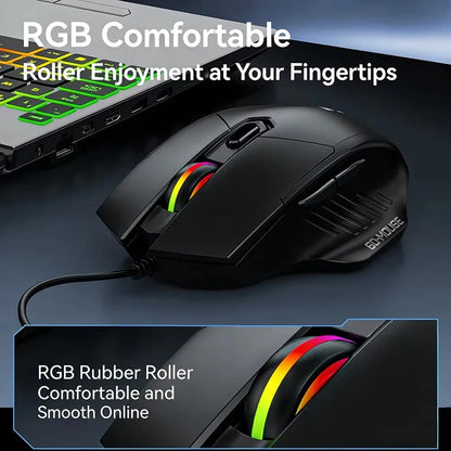 Souris Gaming Filaire Silencieuse RGB — 6 Boutons 7200 DPI