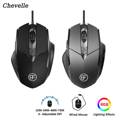 Souris Gaming Ergonomique RGB — 6 Boutons 7200 DPI, Noir ou Gris