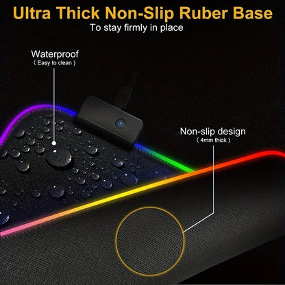 Tapis de Souris Gaming LED RGB — Imperméable, 8 Modes, 4 Tailles