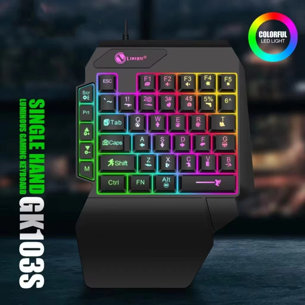 Clavier Gaming Une Main RGB — 35 Touches Compact GK103S