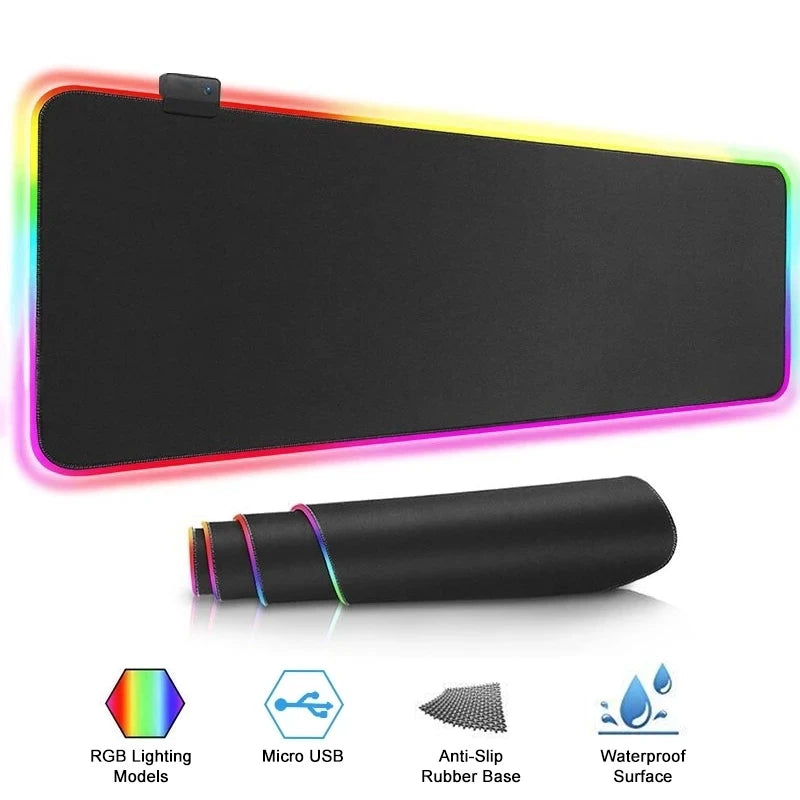 Tapis de Souris Gaming RGB LED — 8 Modes Lumineux, Imperméable, 4 Tailles