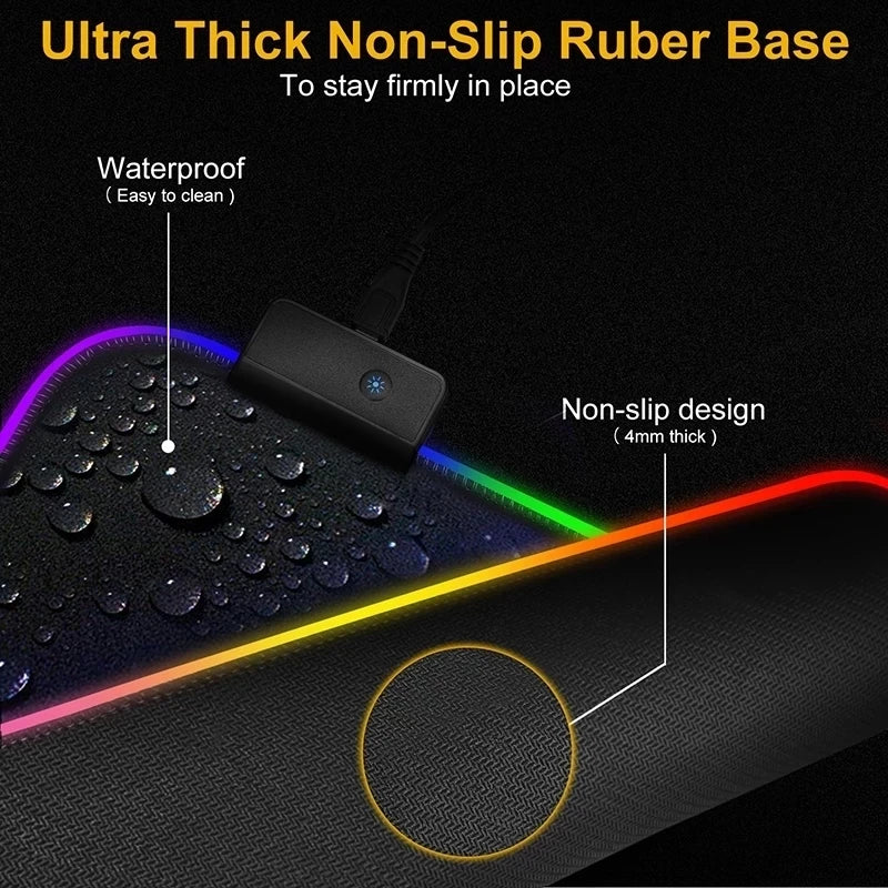 Tapis de Souris Gaming RGB LED — 8 Modes Lumineux, Imperméable, 4 Tailles