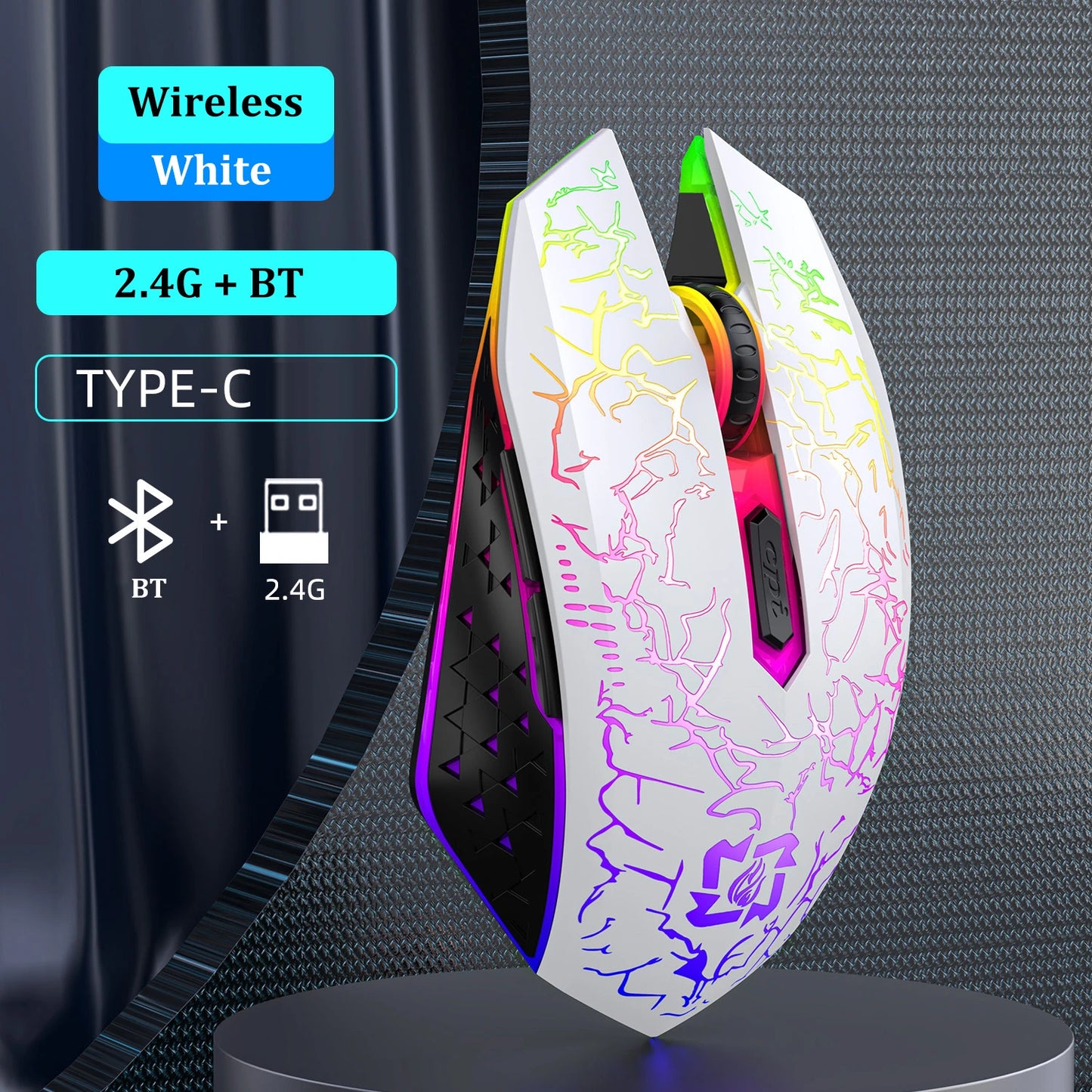 Souris Gaming Sans Fil RGB — Bluetooth 5.2 & 2.4G, 6 Boutons Silencieux