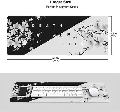 Tapis de Souris Gaming Fleurs de Cerisier — Noir & Blanc, 3 Tailles