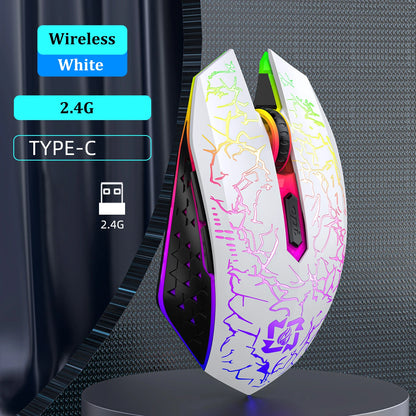 Souris Gaming Sans Fil RGB — Bluetooth 5.2 & 2.4G, 6 Boutons Silencieux