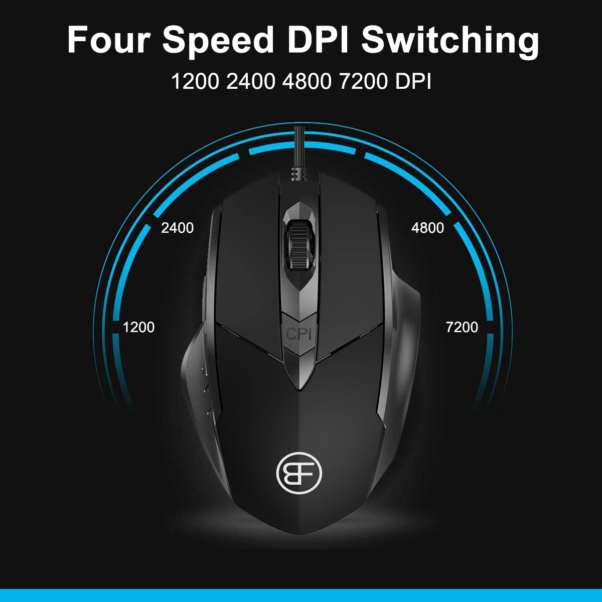 Souris Gaming Ergonomique RGB — 6 Boutons 7200 DPI, Noir ou Gris