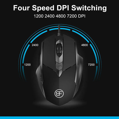 Souris Gaming Ergonomique RGB — 6 Boutons 7200 DPI, Noir ou Gris