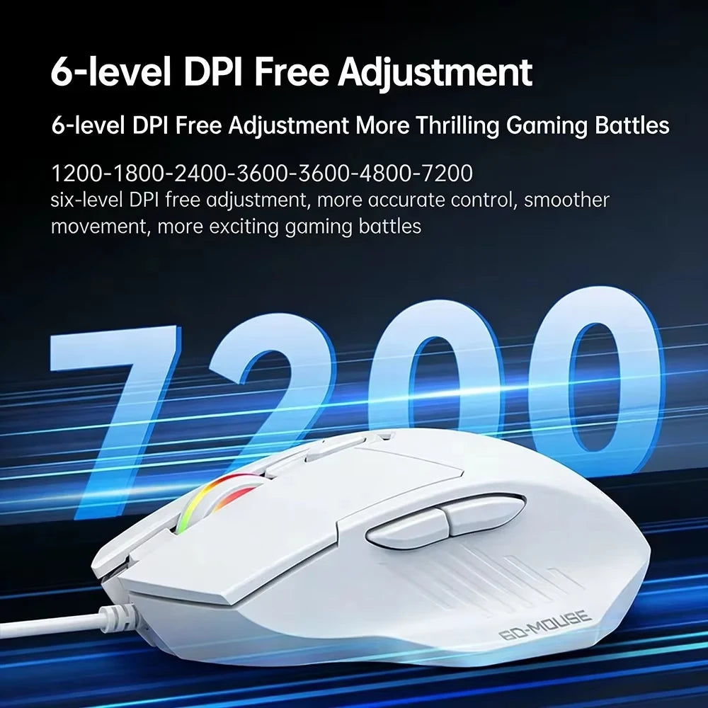Souris Gaming Filaire Silencieuse RGB — 6 Boutons 7200 DPI