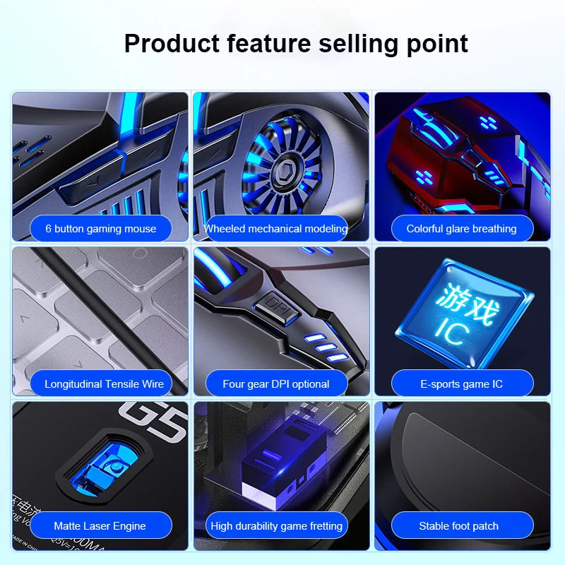 Souris Gaming G5 RGB — 6 Boutons Silencieux, 6 Coloris au Choix