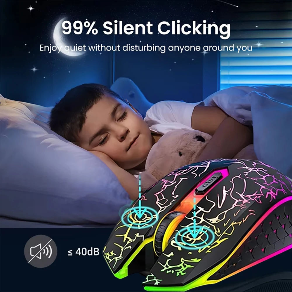 Souris Gaming Sans Fil RGB — Bluetooth 5.2 & 2.4G, 6 Boutons Silencieux