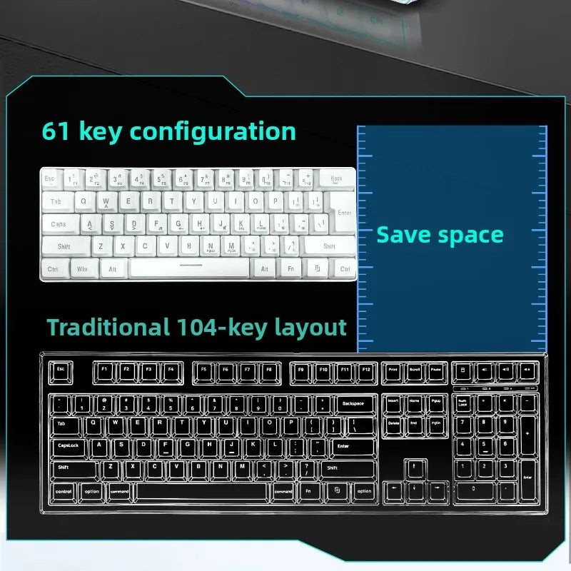 Teclado RGB Gamer 60% Keyboards Ergonomic Mini Pc White Computer Keyboard Portable Backlit Usb Wired Black Clavier Ordinateur